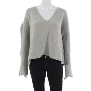 Le Kasha Unisex Gray V-Neck Pullover Sweater Long Sleeve Button Acrylic Size S